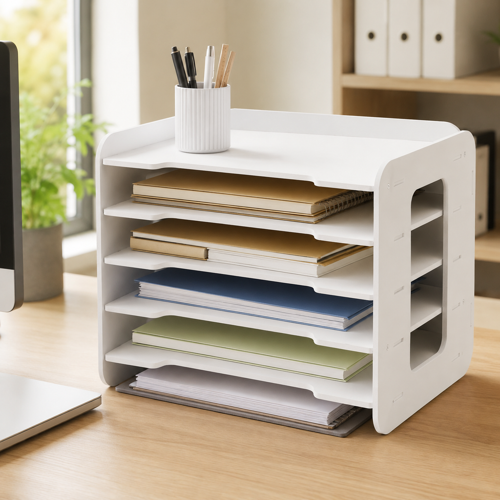 5-Layer Ultra thick Letter File Organizer – Desktop A4 Paper & Document Storage Rack | White
