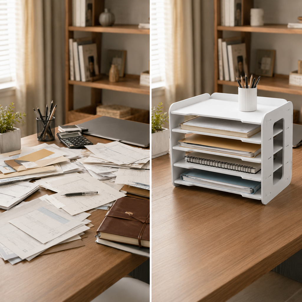 5-Layer Ultra thick Letter File Organizer – Desktop A4 Paper & Document Storage Rack | White