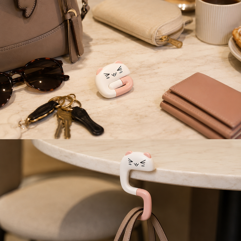 3 pack Cute Animal Handbag Hooks – Portable Desk & Table Purse Holder | Pink