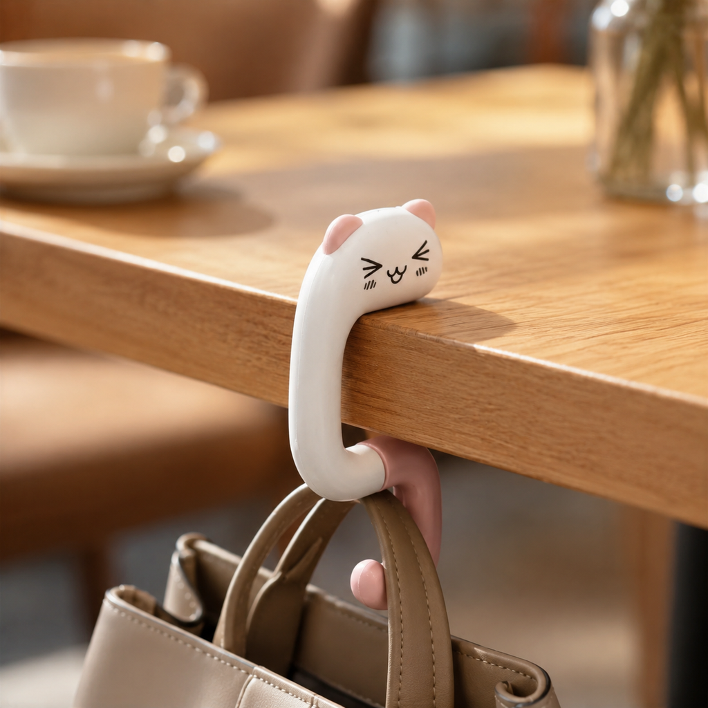 3 pack Cute Animal Handbag Hooks – Portable Desk & Table Purse Holder | Pink