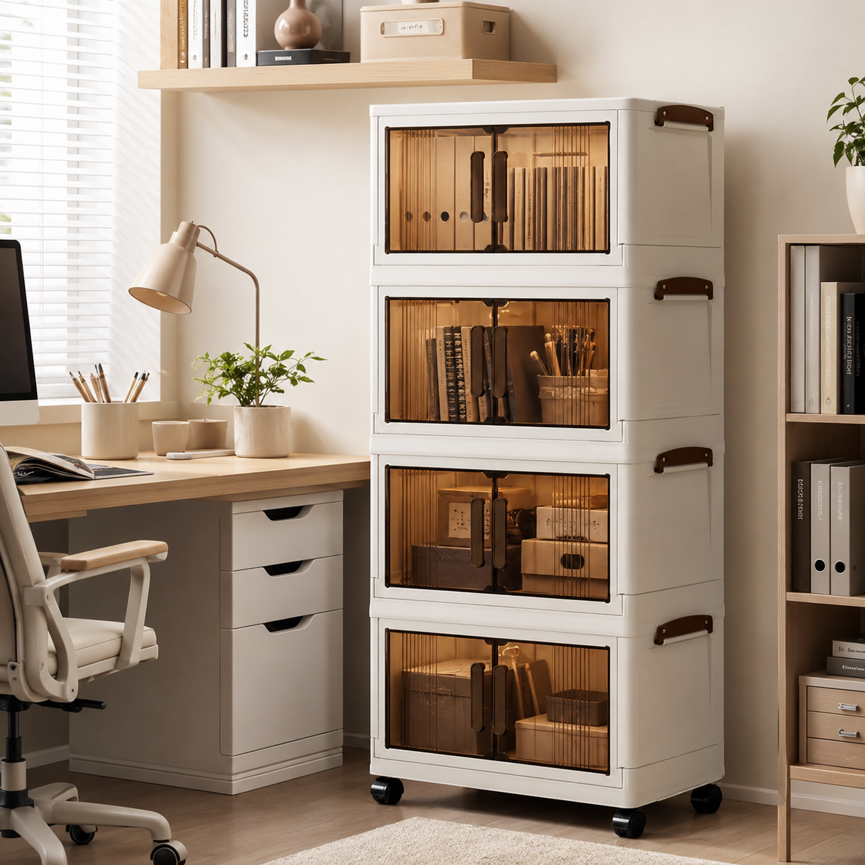 Bedroom | 3 / 4-Tier Rolling Storage Cabinet with Lid – Stackable Wheeled Plastic Organizer for Bedroom, Kitchen & Office