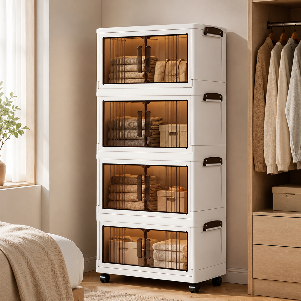 Bedroom | 3 / 4-Tier Rolling Storage Cabinet with Lid – Stackable Wheeled Plastic Organizer for Bedroom, Kitchen & Office