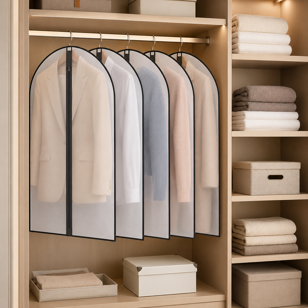 5 Pack Clear Garment Bags for Clothes Storage –  Dust-proof Zippered Suit Covers (60×100cm)