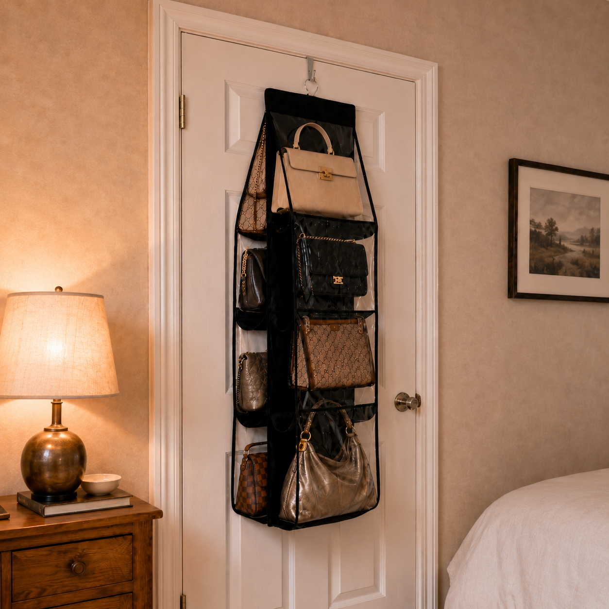 8-Pocket Handbag Hanging Organizer for Closet – Double-Sided 8-Pocket Purse Storage Hanger | Black