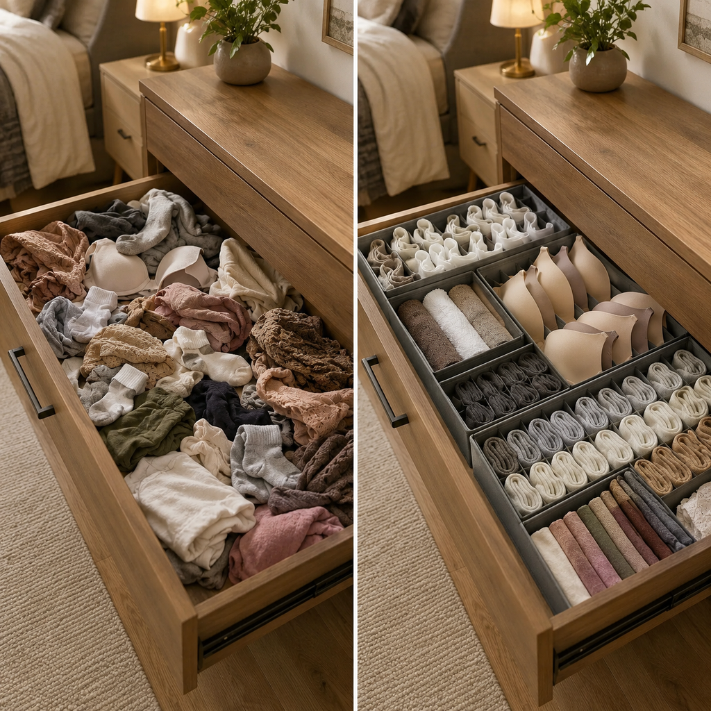 4-Pack Foldable Drawer Organizer Set – Fabric Closet Dividers for Clothes, Underwear & Socks | Grey