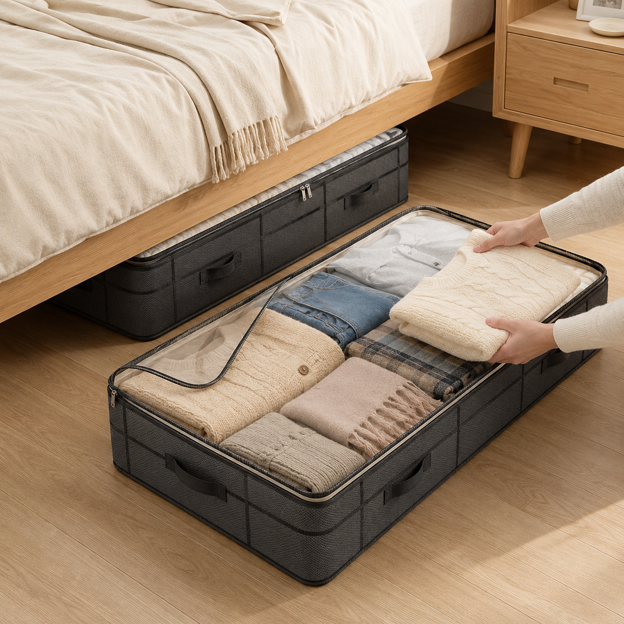 1, 2 or 3 Pack- Large Under Bed Storage Bag with cover and  Handles – Drawer-Style Dustproof Fabric Organizer for Bedding & Clothes | 1, 2 or 3 Pack