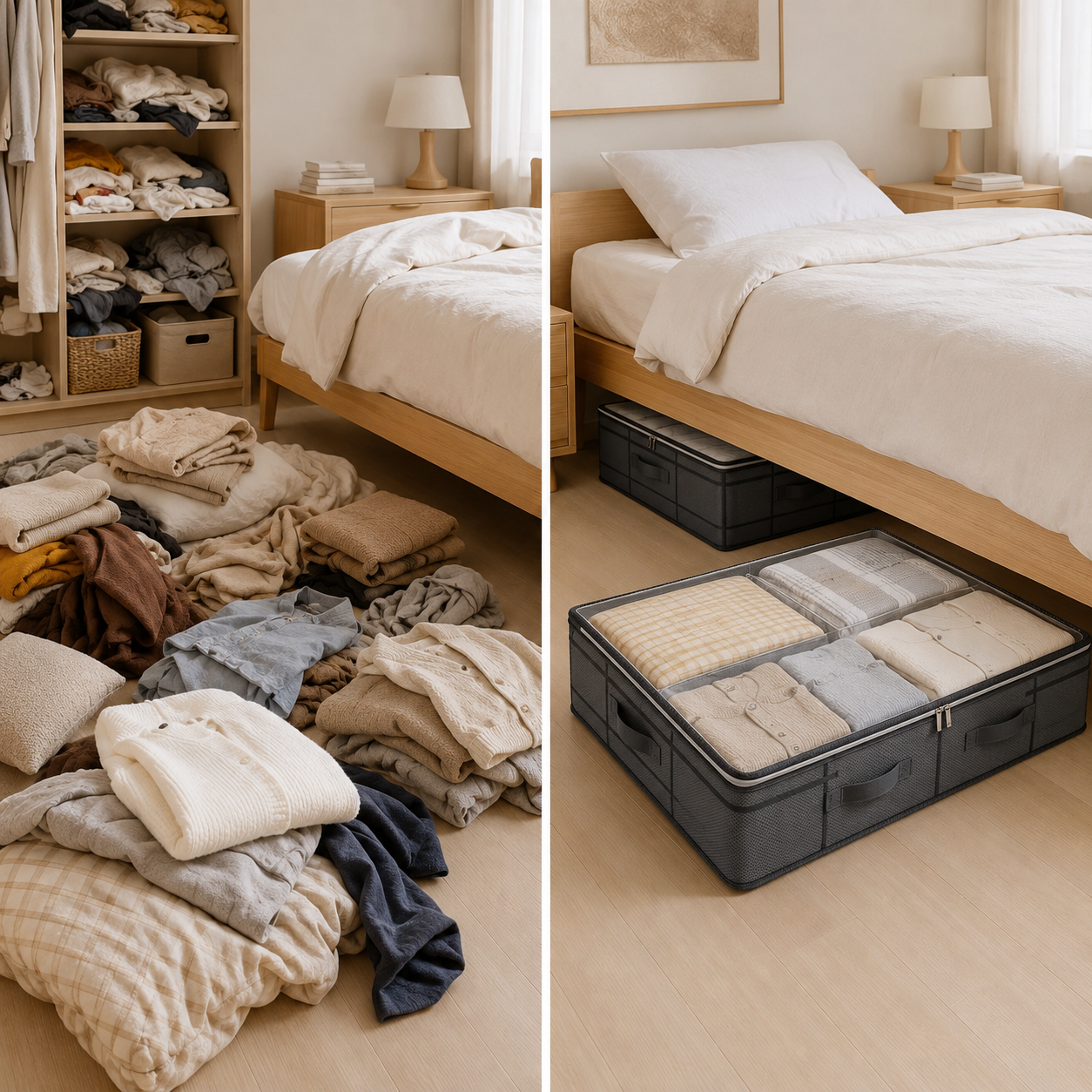1, 2 or 3 Pack- Large Under Bed Storage Bag with cover and  Handles – Drawer-Style Dustproof Fabric Organizer for Bedding & Clothes | 1, 2 or 3 Pack