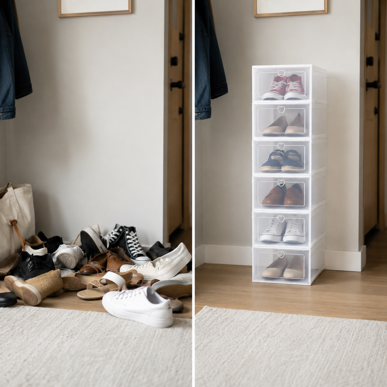 6 Pack | Stackable Plastic Shoe Storage Boxes – Transparent Drawer-Style Dustproof Shoe Organizer | 6 Pack