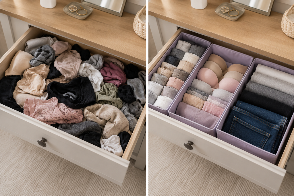 3 pack set Oxford Drawer Organizer Set – 3-Piece Foldable Underwear, Bra & Sock Storage Boxes |