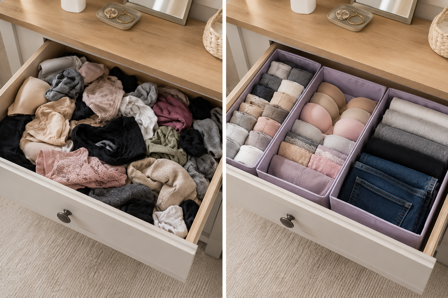 3 pack set Oxford Drawer Organizer Set – 3-Piece Foldable Underwear, Bra & Sock Storage Boxes |