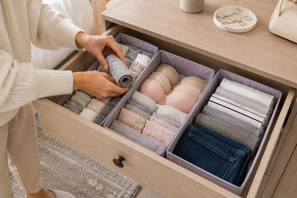 3 pack set Oxford Drawer Organizer Set – 3-Piece Foldable Underwear, Bra & Sock Storage Boxes |