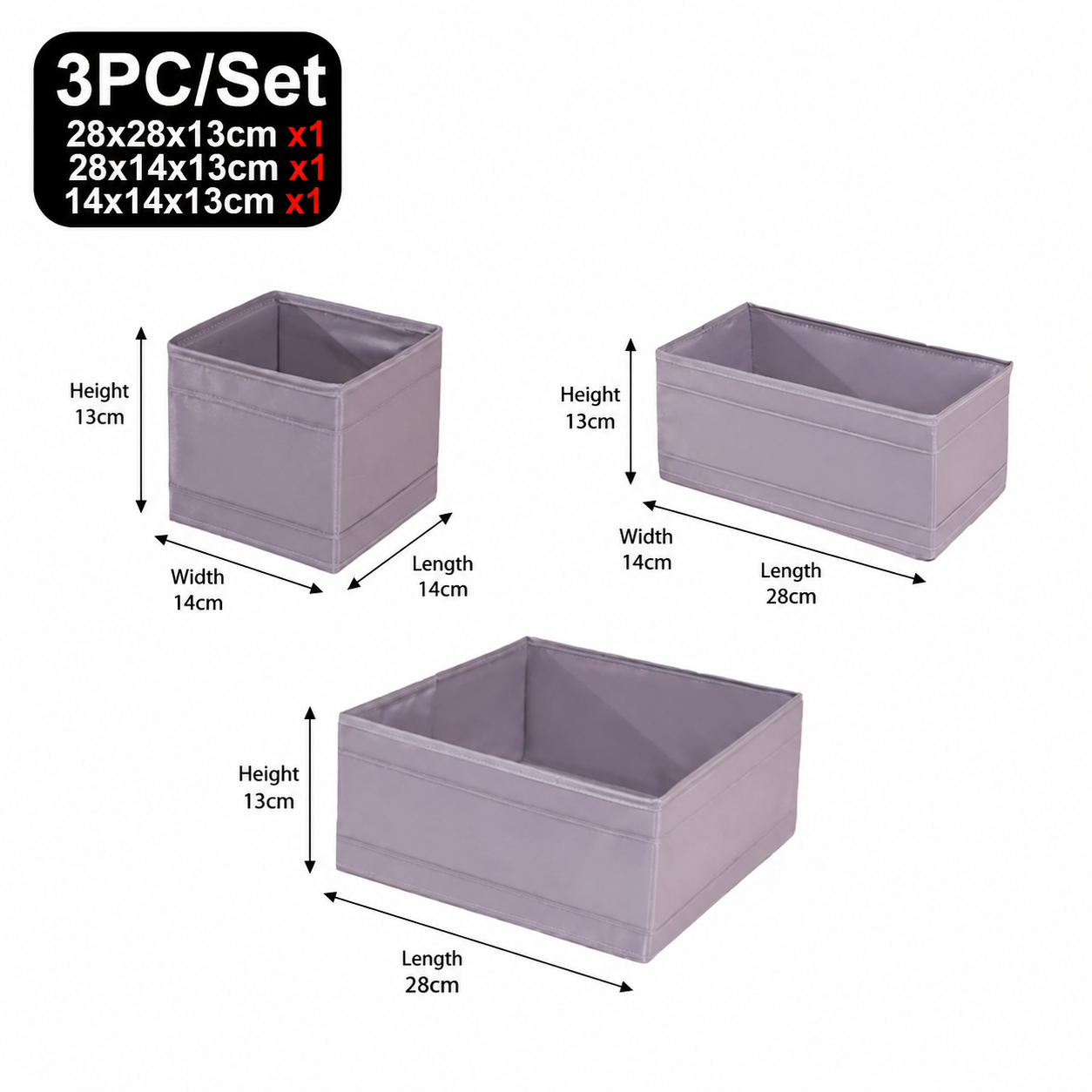 3 pack set Oxford Drawer Organizer Set – 3-Piece Foldable Underwear, Bra & Sock Storage Boxes |