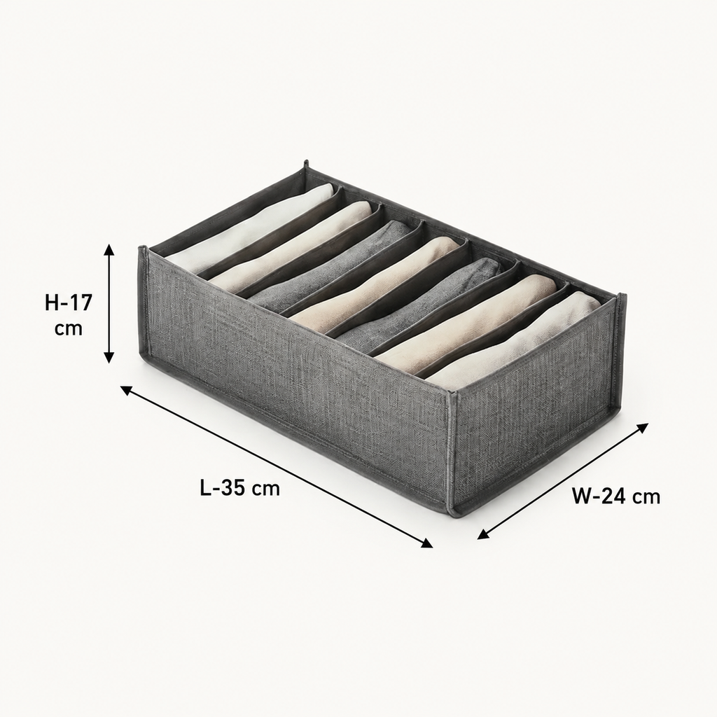 7-Grid Foldable Wardrobe Storage Boxes – Collapsible Closet Organizer for Clothes, Jeans & Accessories | Grey | 1, 2 or 3 Pack