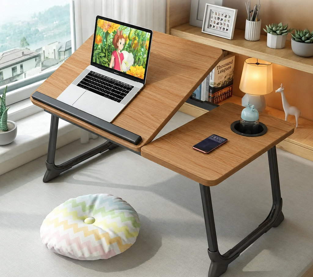Adjustable Foldable Laptop Desk for Bed & Couch – Portable Lap Desk with Cup Holder