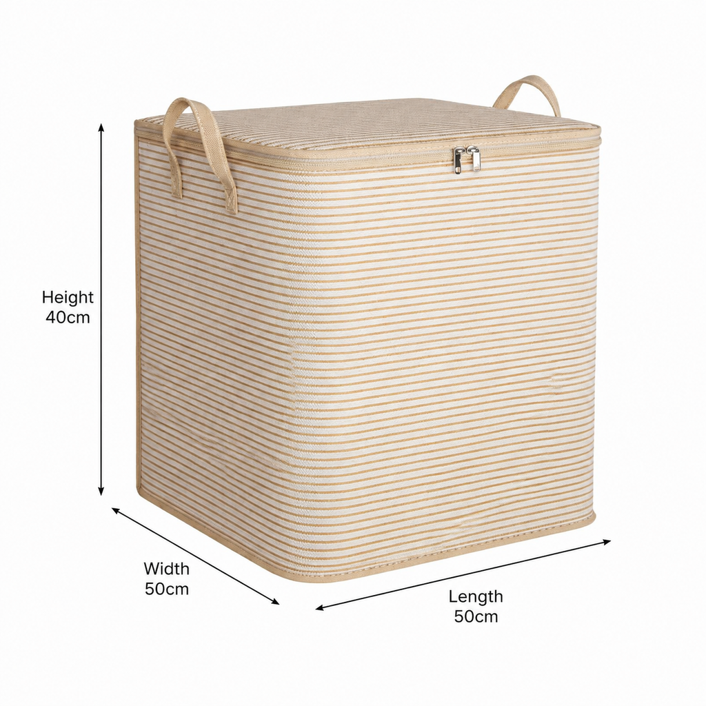 Extra Large Foldable Clothes Storage Bag with Zipper – Breathable Closet Organizer for Blankets, Bedding & Quilts | Beige | 50×50×40cm | 1 or 2 Piece