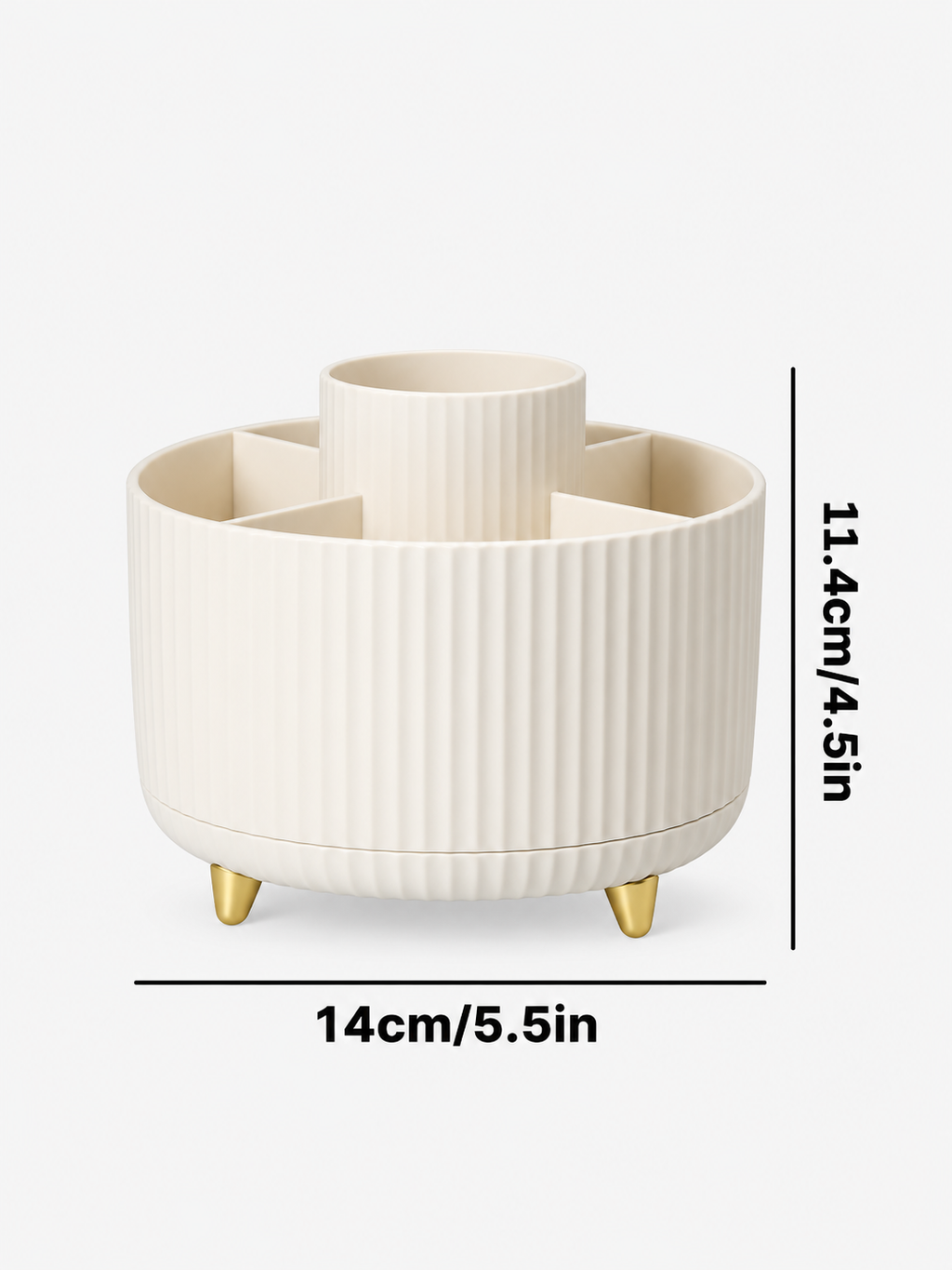 360° Rotating Desk Organizer | 5-Compartment Pen & Cable Holder | Bedroom, Student & Home Office Desk | 14×11.4 cm