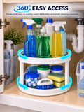 Narrow & Small kitchen Under-Sink Cabinets | 2-Tier Rotating Under-Sink Organizer | 360° Turntable for Cleaning Supplies | Fits Narrow & Small Under-Sink Cabinets | Non-Slip Silicone Mat