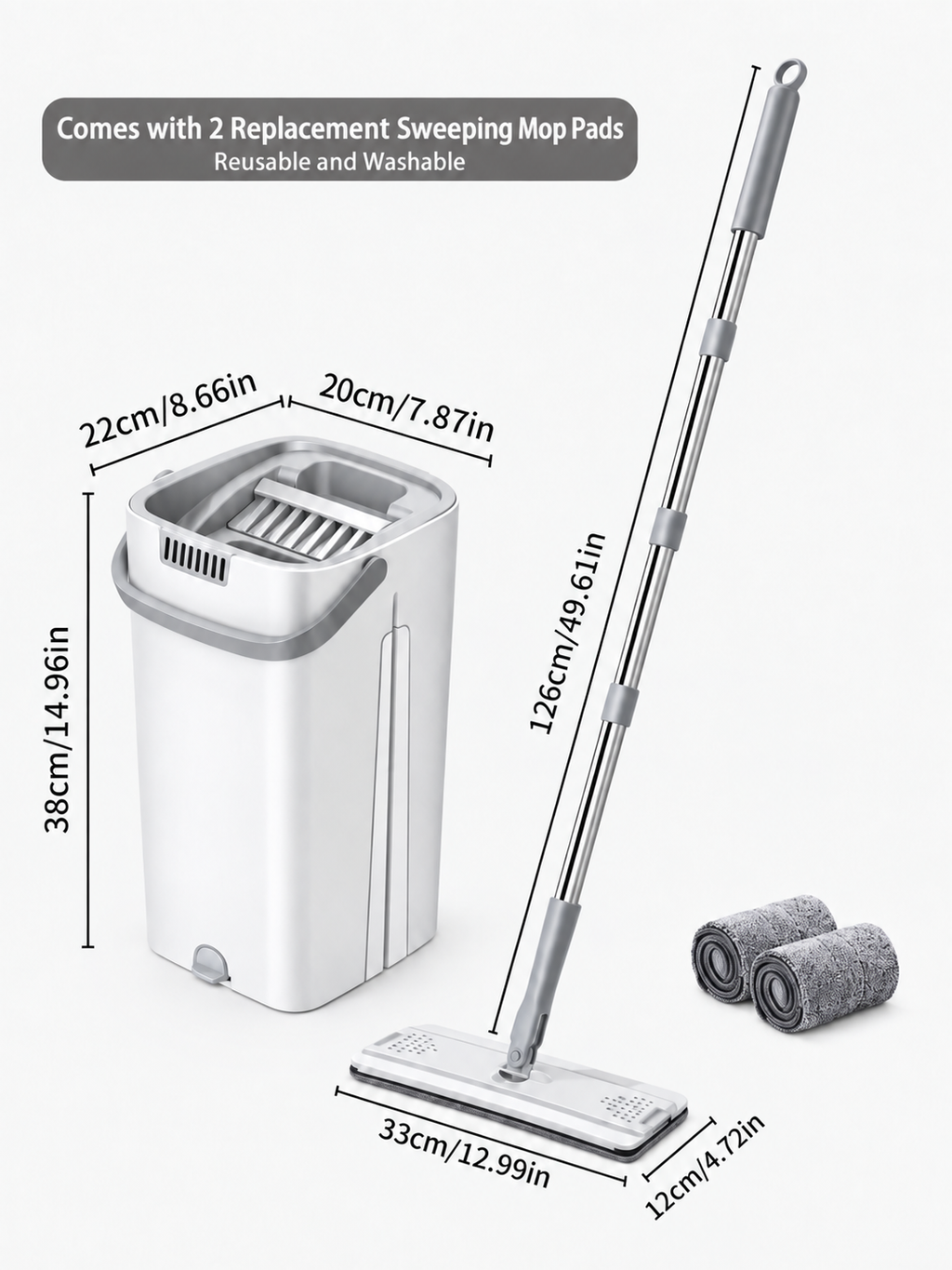 Hands-Free Spin Mop & Bucket Set | Includes 2 Reusable Microfiber Replacement