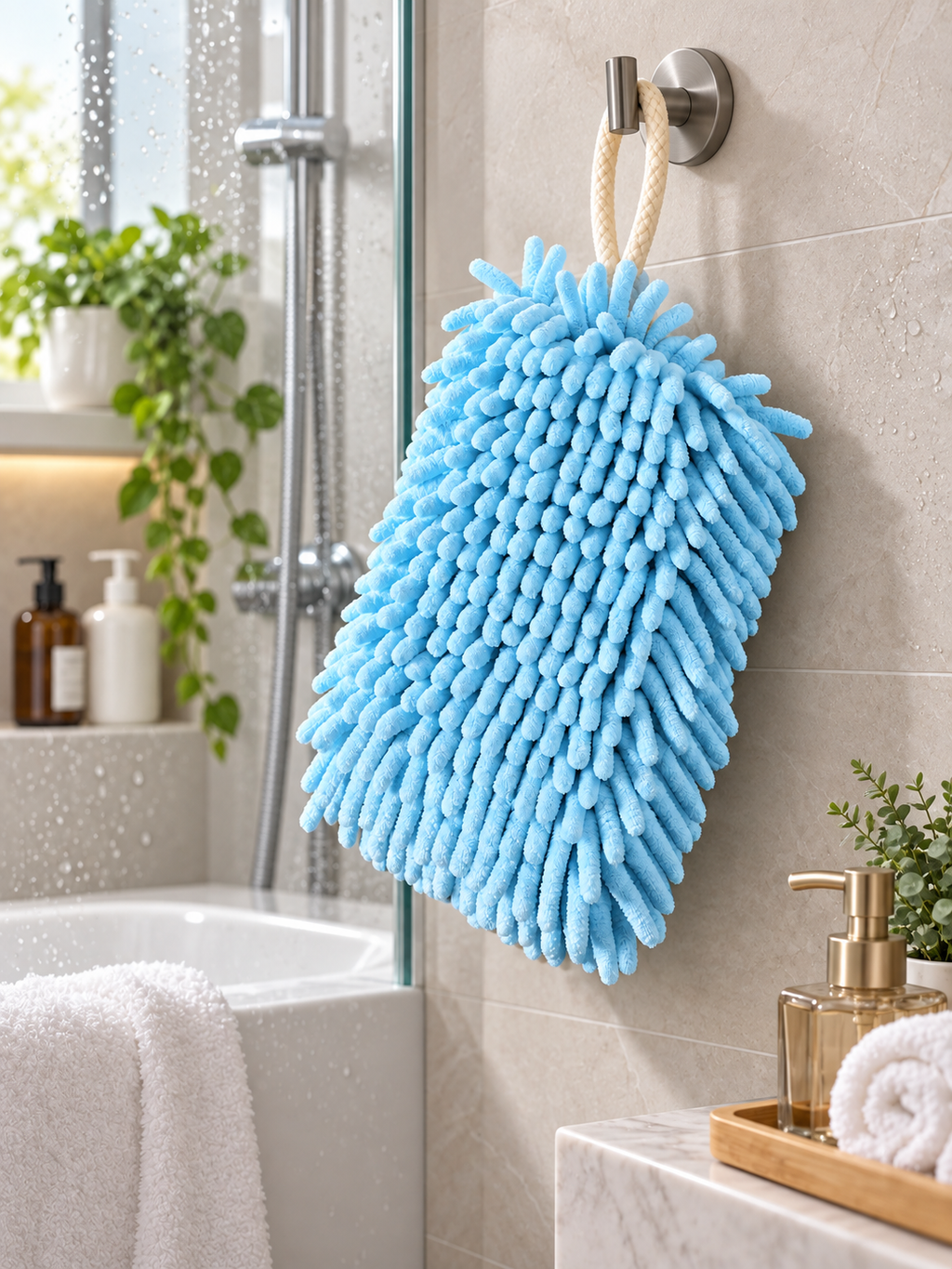 Bathroom | Chenille Hanging Hand Towel – Ultra-Absorbent Quick-Dry Microfiber Towel with