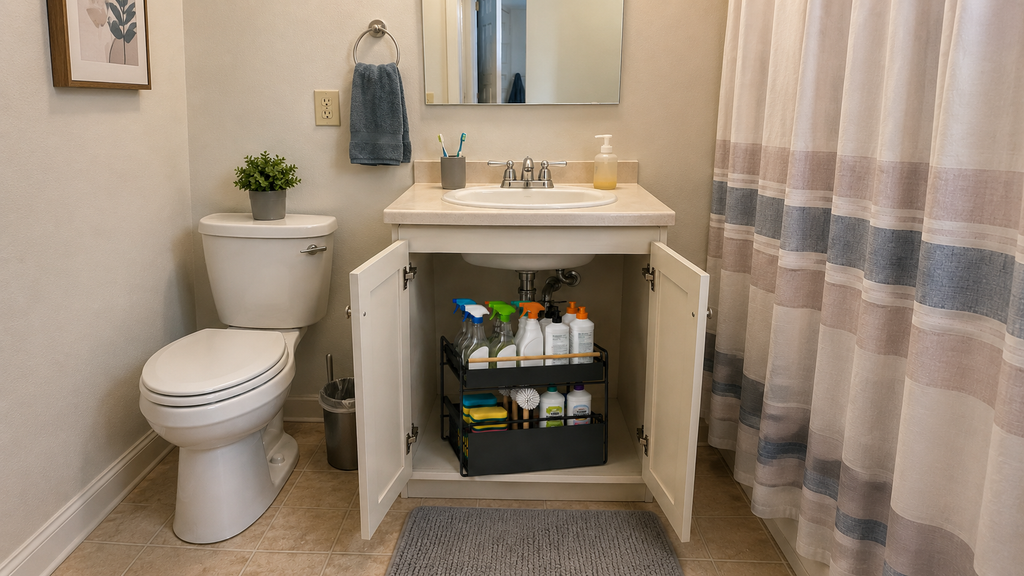 2-Tier Pull-Out Cabinet Organizer – Under Sink kitchen/toilet Sliding Storage Drawer with Hooks
