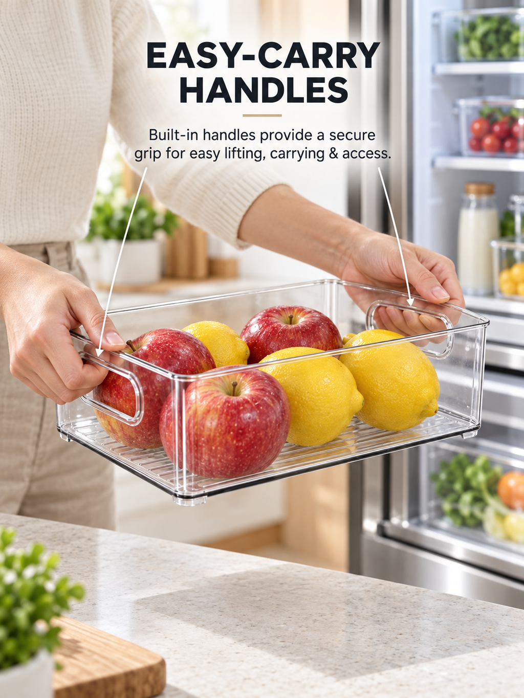 View of 2/4-Pack Clear Refrigerator Organizer Bins – Stackable Storage Containers with