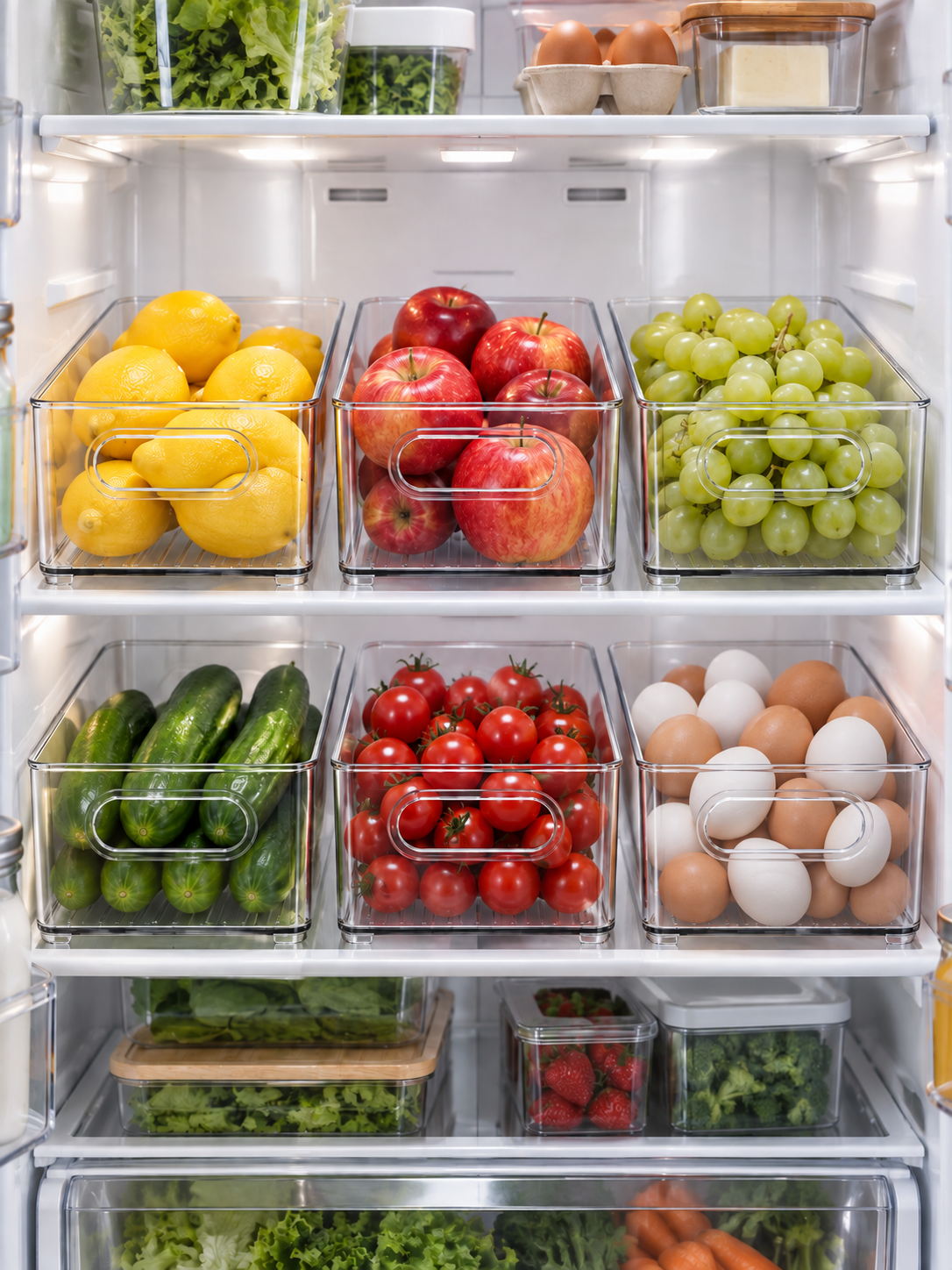 2/4-Pack Clear Refrigerator Organizer Bins – Stackable Storage Containers with Easy-Carry Handles