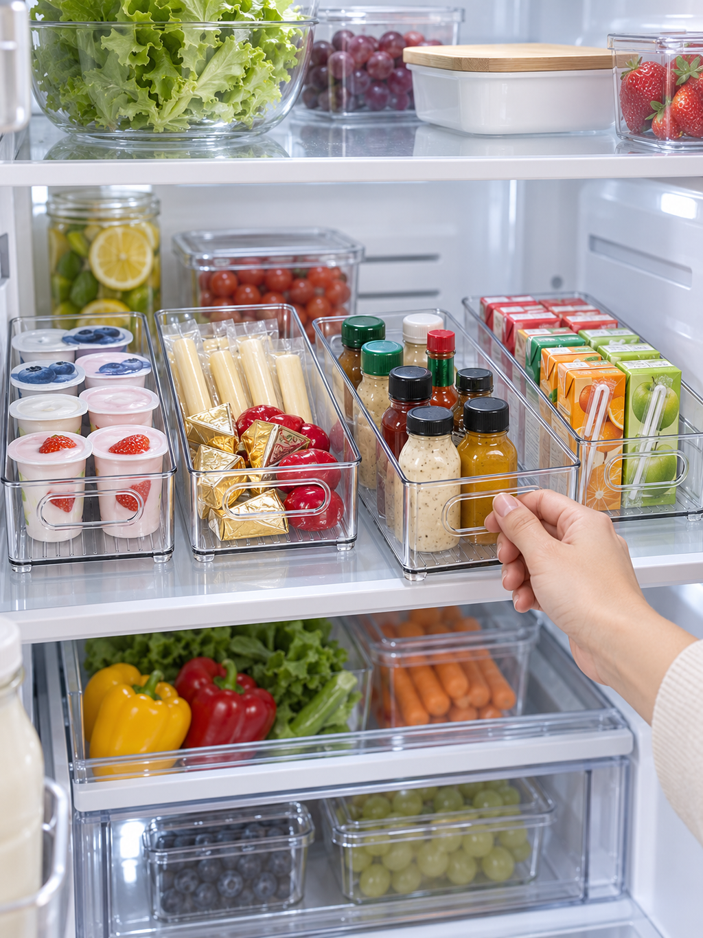 2/4-Pack Clear Refrigerator Organizer Bins – Stackable Storage Containers with Easy-Carry Handles