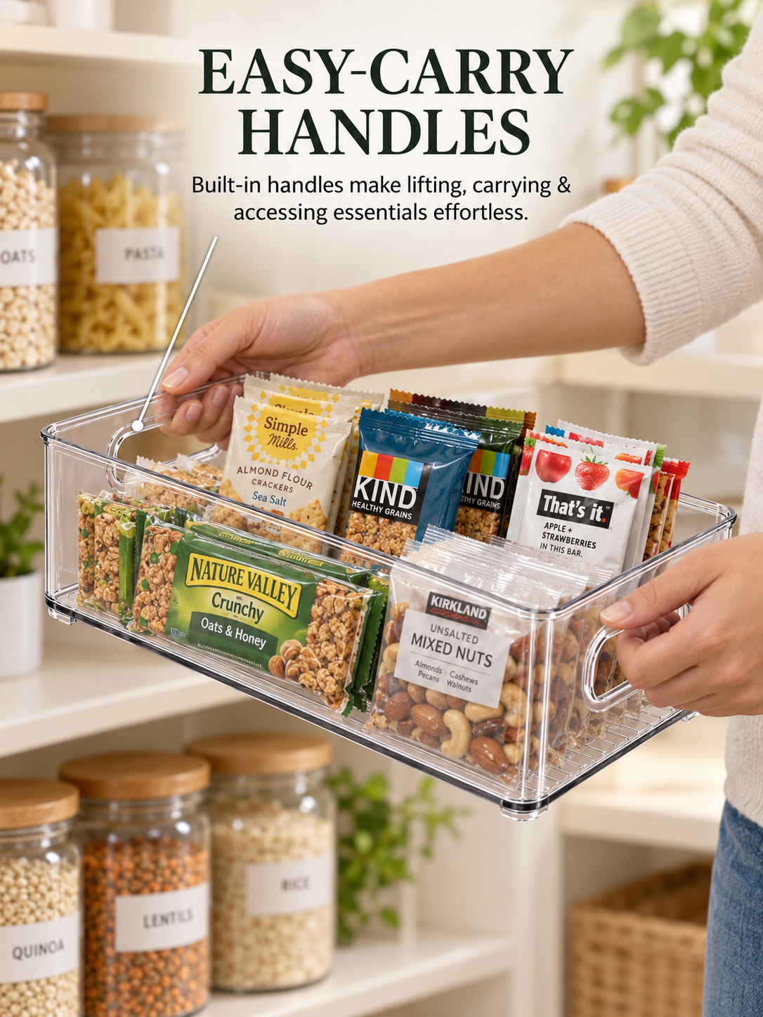 View of 2/4-Pack Clear Pantry Organizer Bins – Stackable Storage Containers with