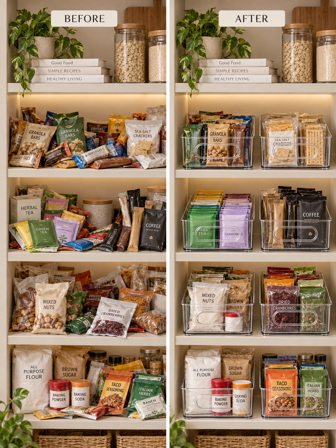 2/4-Pack Clear Pantry Organizer Bins – Stackable Storage Containers with Easy-Carry Handles