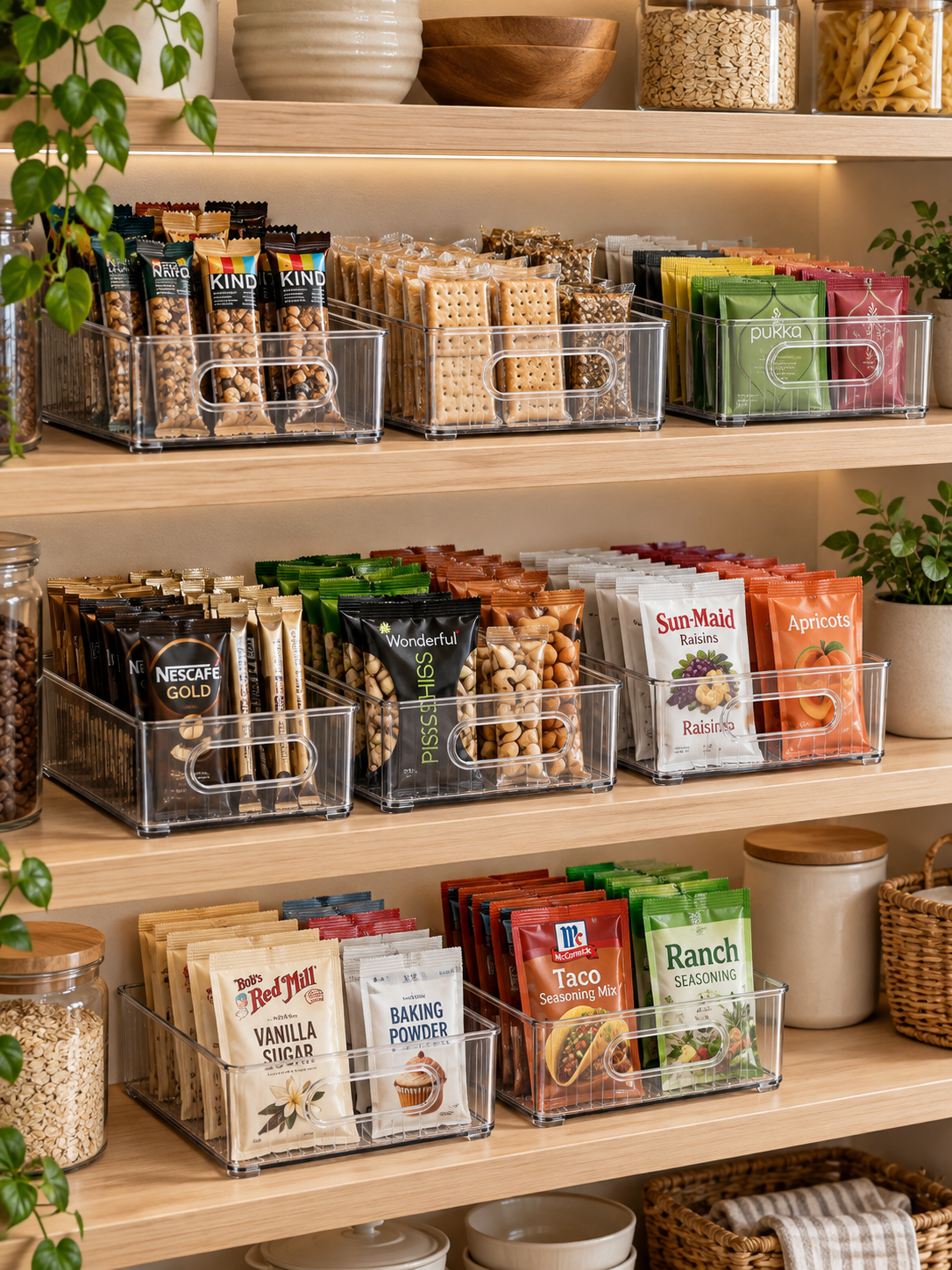 2/4-Pack Clear Pantry Organizer Bins – Stackable Storage Containers with Easy-Carry Handles