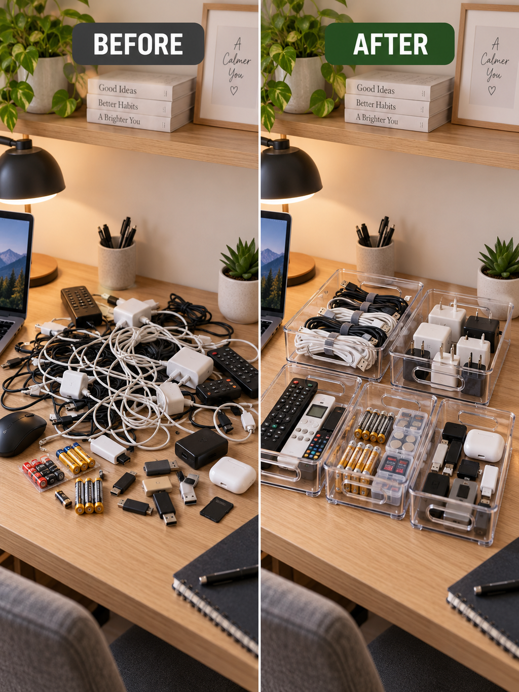 View of 2/4-Pack Clear Organizer Bins – Stackable Desk & Bedroom Storage