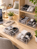 2/4-Pack Clear Organizer Bins – Stackable Desk & Bedroom Storage for Cables,