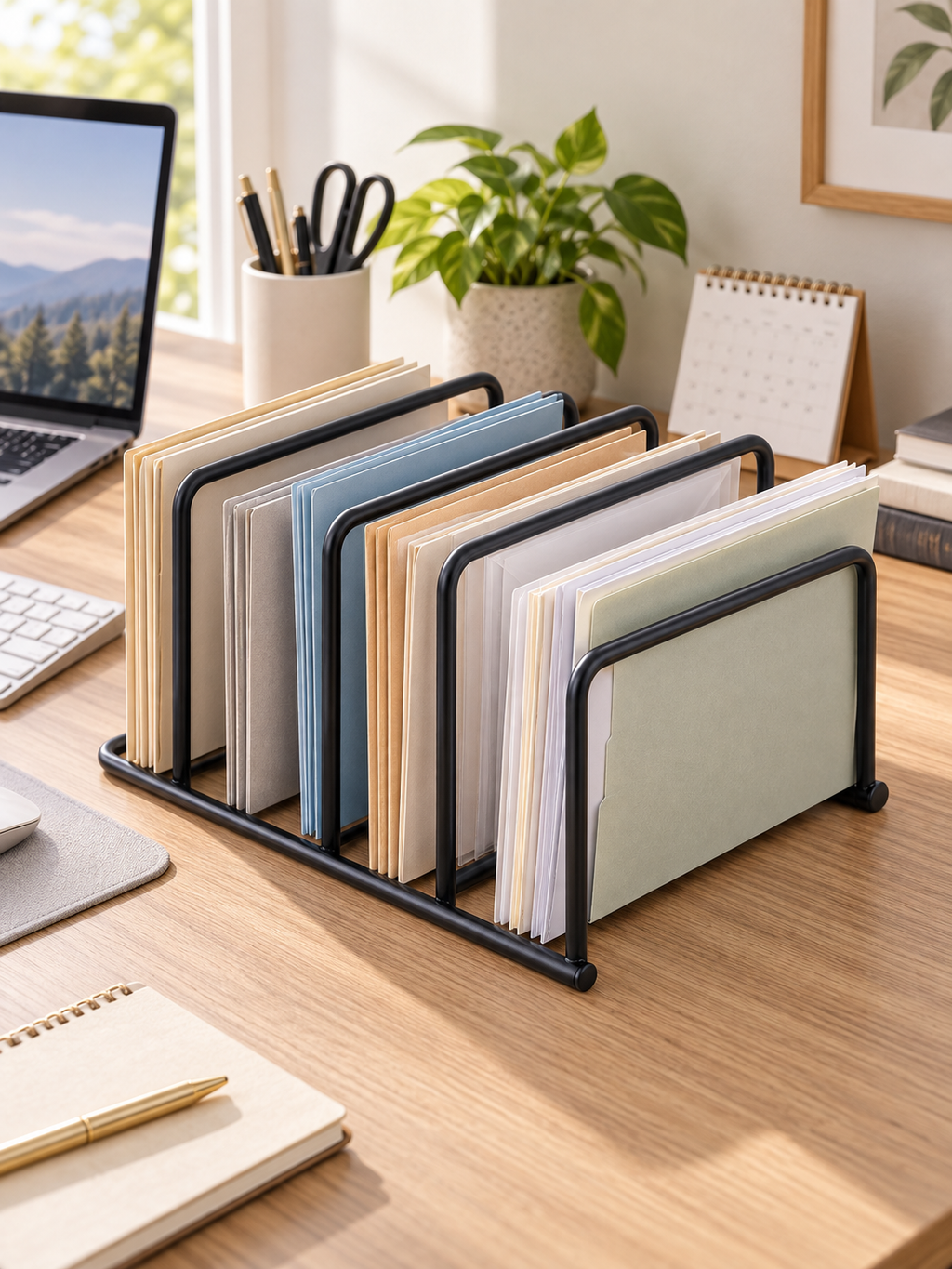 5-Slot Desktop Organizer – Metal Desk Rack for Notebooks, Files & Folders
