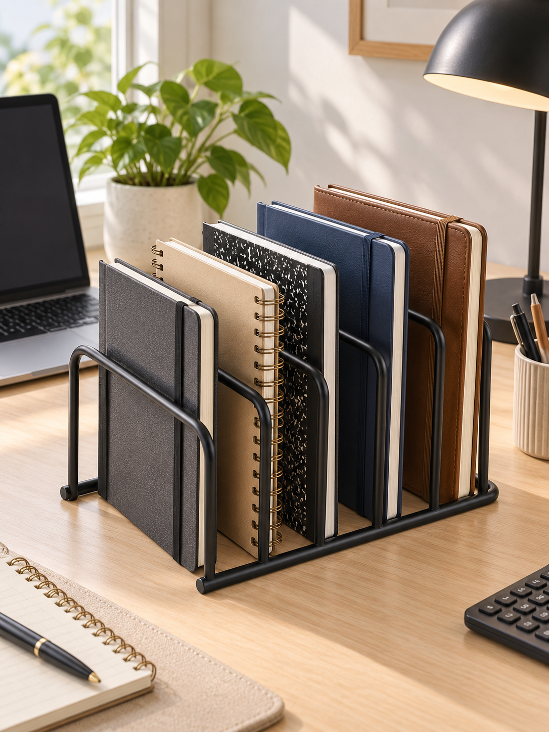 View of 5-Slot Desktop Organizer – Metal Desk Rack for Notebooks, Files