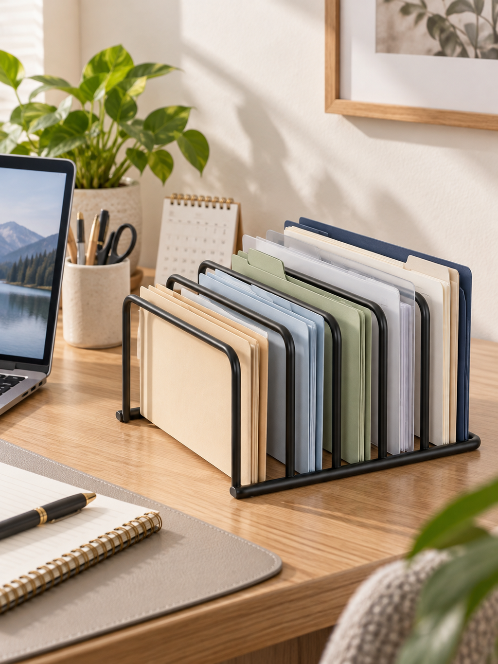 5-Slot Desktop Organizer – Metal Desk Rack for Notebooks, Files & Folders