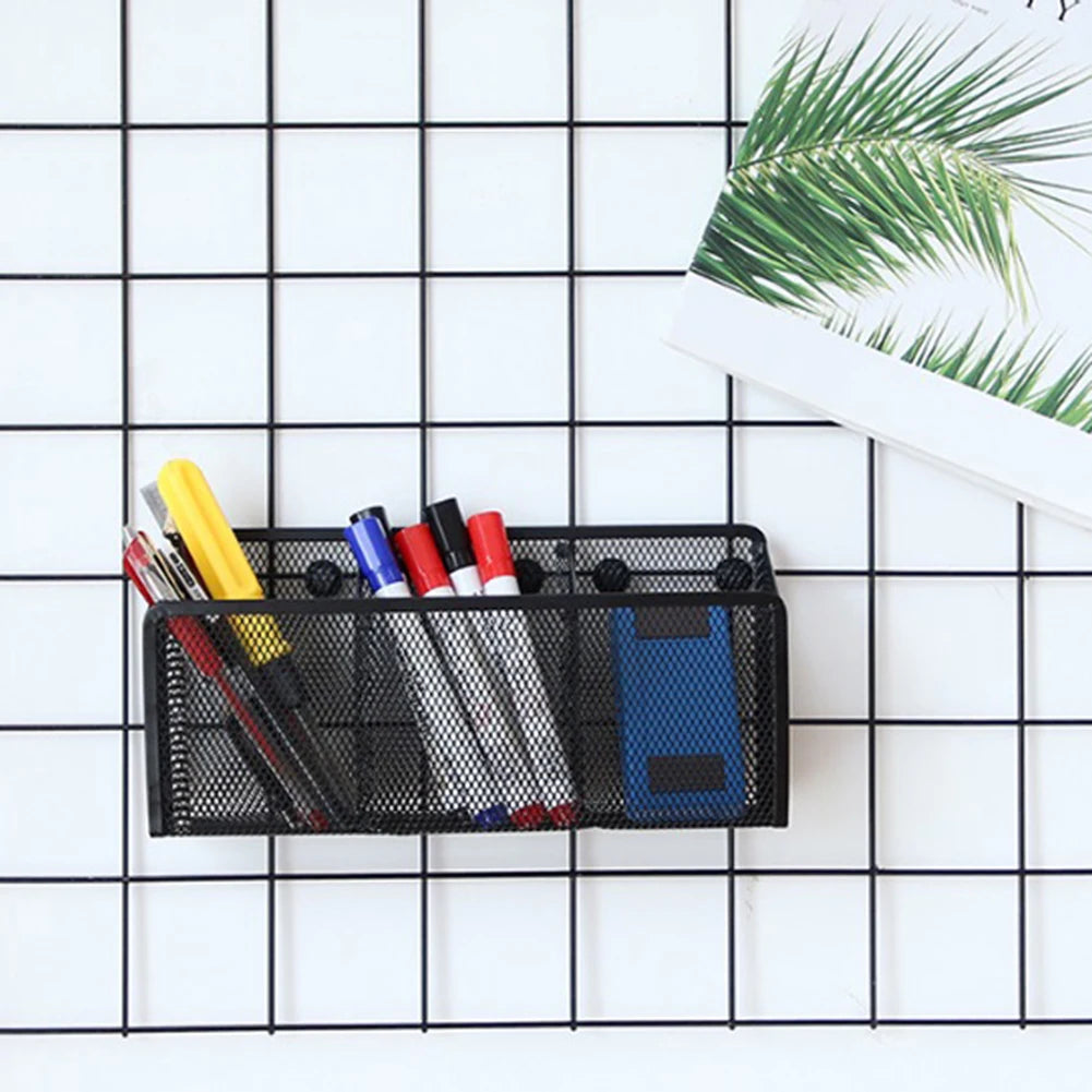 View of Magnetic Desk Storage Box – Metal Mesh Desktop Organizer for