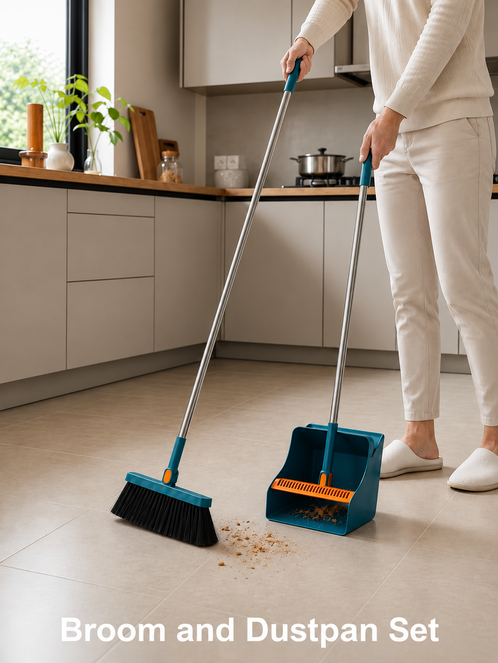 Broom and Dustpan Set – Long Handle Household Sweeping & Cleaning Kit