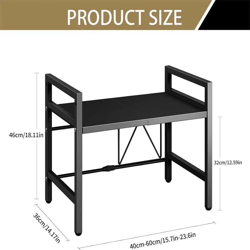 Adjustable width Microwave Rack – Space-Saving Kitchen Counter Shelf with Hooks product