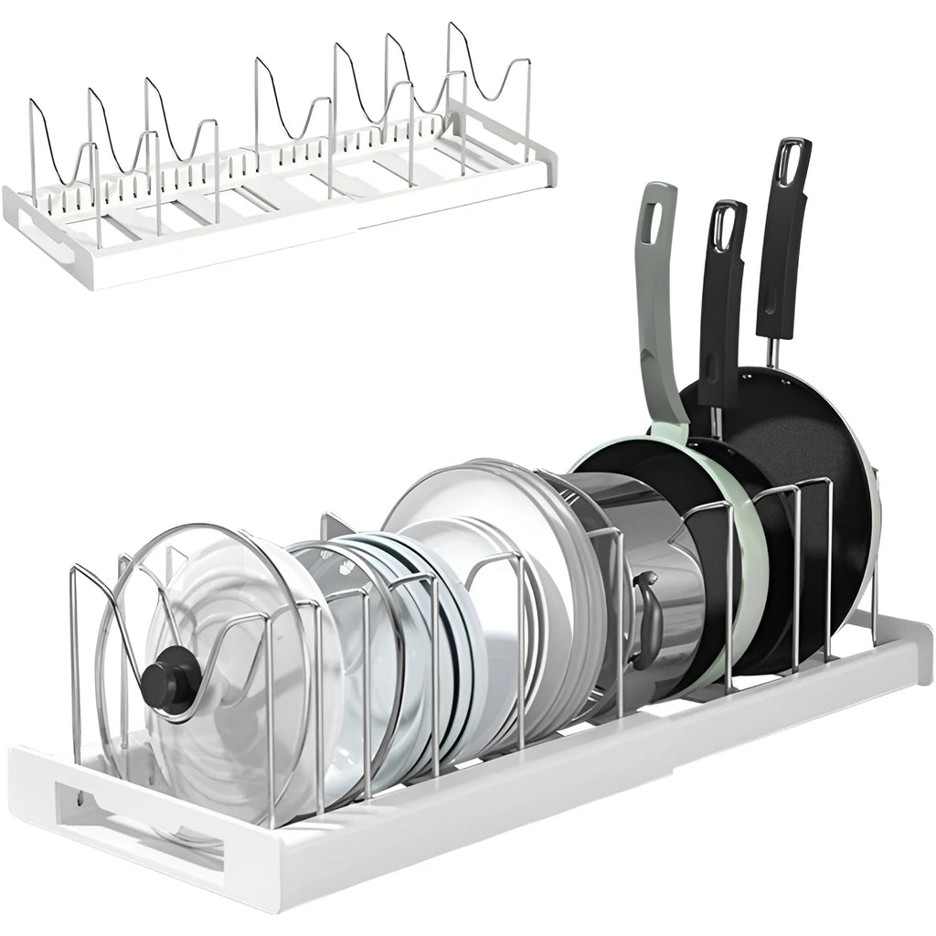Expandable Pot,Pan & kitchen Organizer Rack – Adjustable Kitchen Cabinet Lid Holder