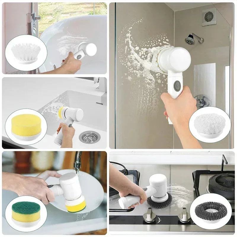 Cordless Electric Spin Scrubber with 5 Replaceable Brush Heads – Powerful Bathroom