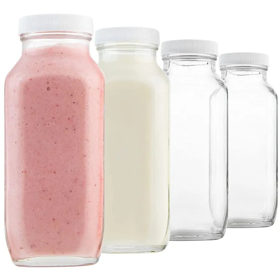 16oz Square Glass Bottles with Airtight Lids – Reusable Glass Beverage Containers