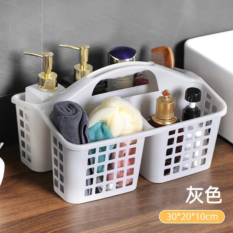 Divided Shower Caddy Basket with Handle – 3-Compartment Portable Storage Organizer for Bathroom, Kitchen & Dorm | 30×20×13cm | White