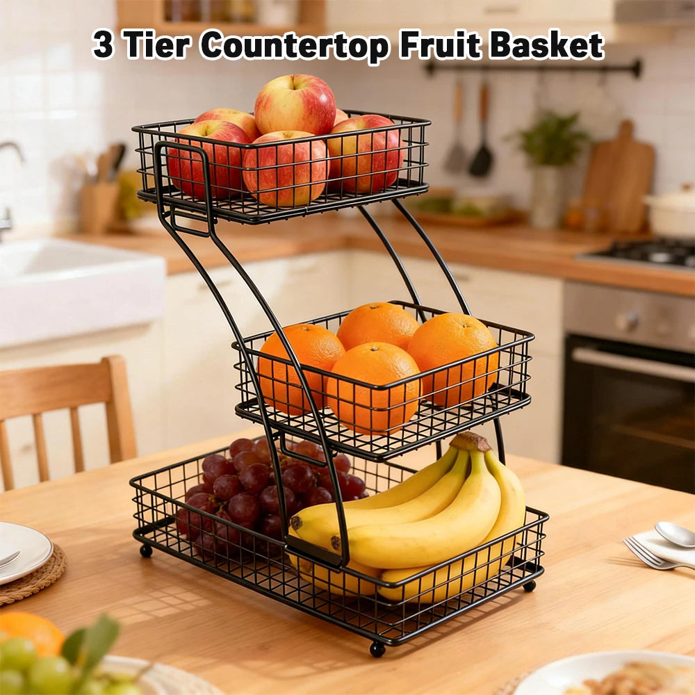 3-Tier Fruit Basket Stand – Kitchen Countertop Fruit & Vegetable Storage Organizer