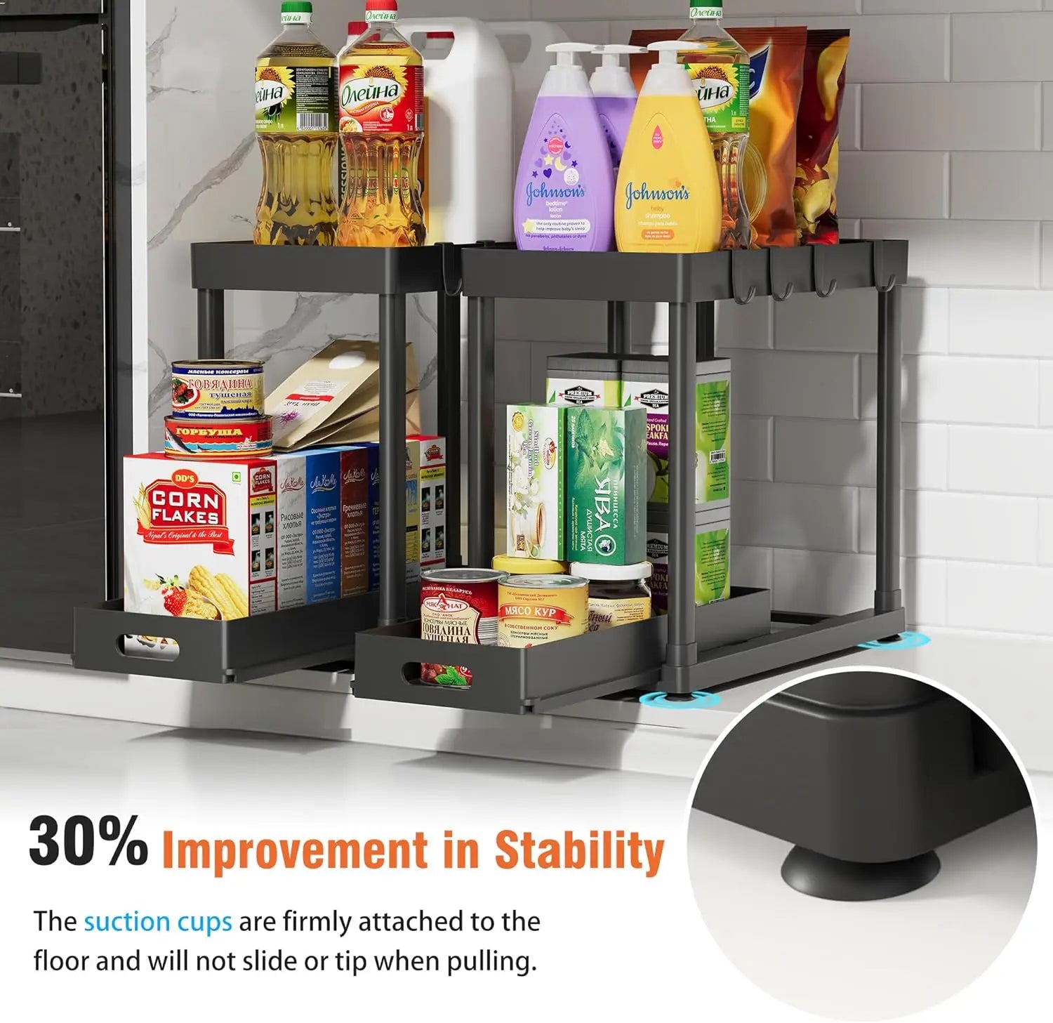 View of Pull-Out Under Sink Storage Organizer 2-Pack – Sliding Cabinet Organizer