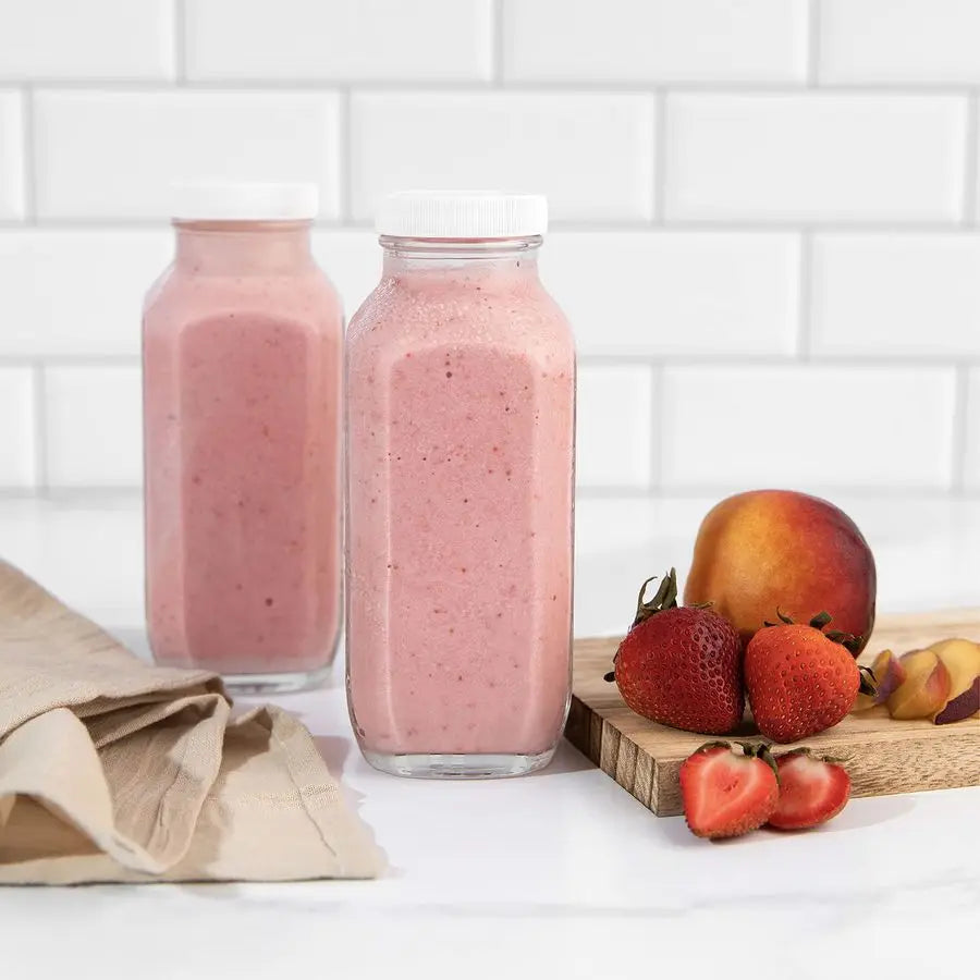 16oz Square Glass Bottles with Airtight Lids – Reusable Glass Beverage Containers