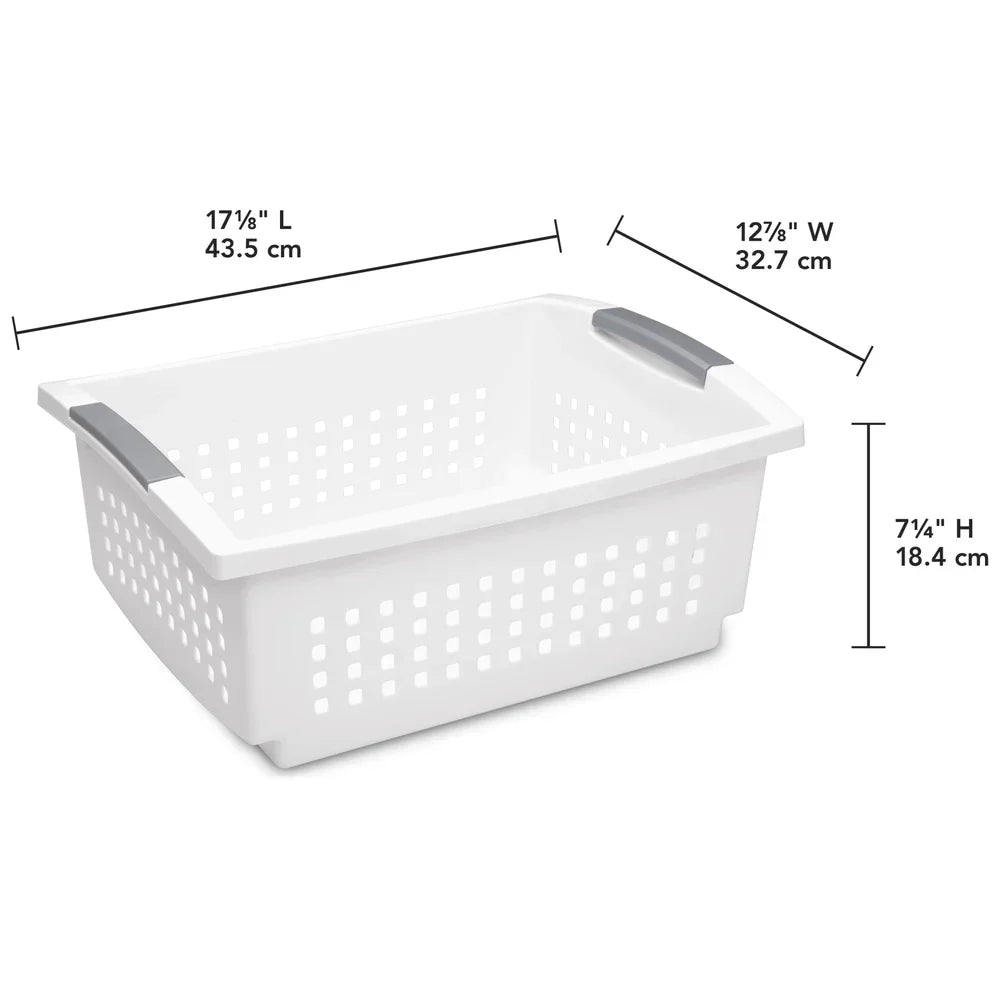 Stackable Plastic Storage Bin – Open Basket Organizer with Handles