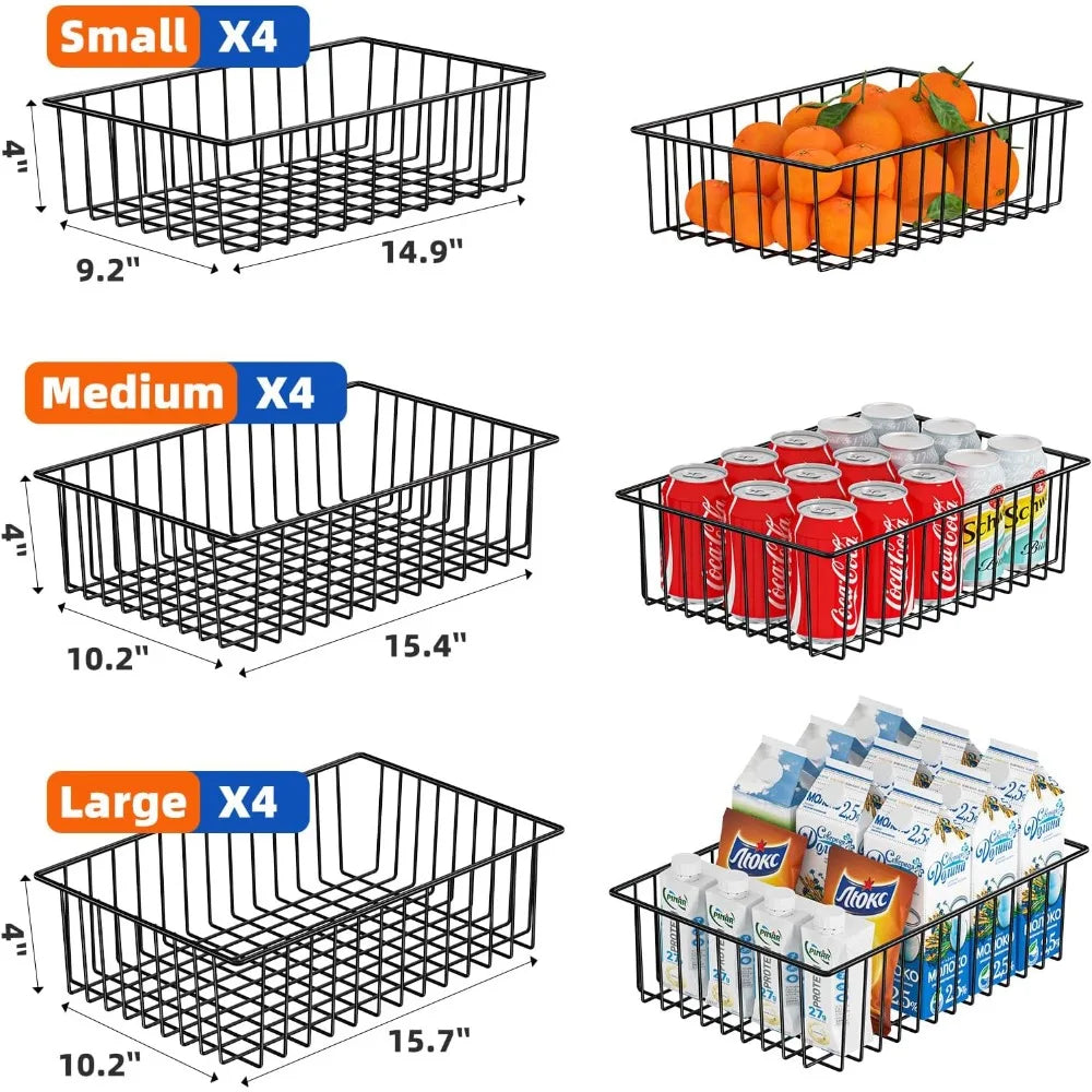 12-Pack Wire Storage Baskets – Extra Large Pantry & Cabinet Organization Bins