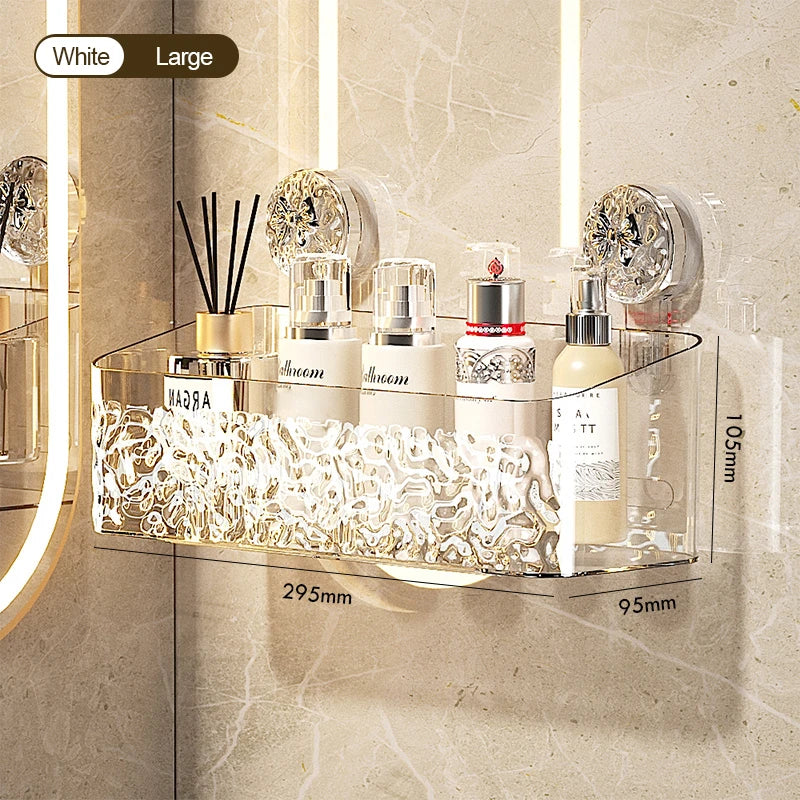 Adhesive Wall Mounted Bathroom Storage Basket – Suction Cup Shower Organizer Rack