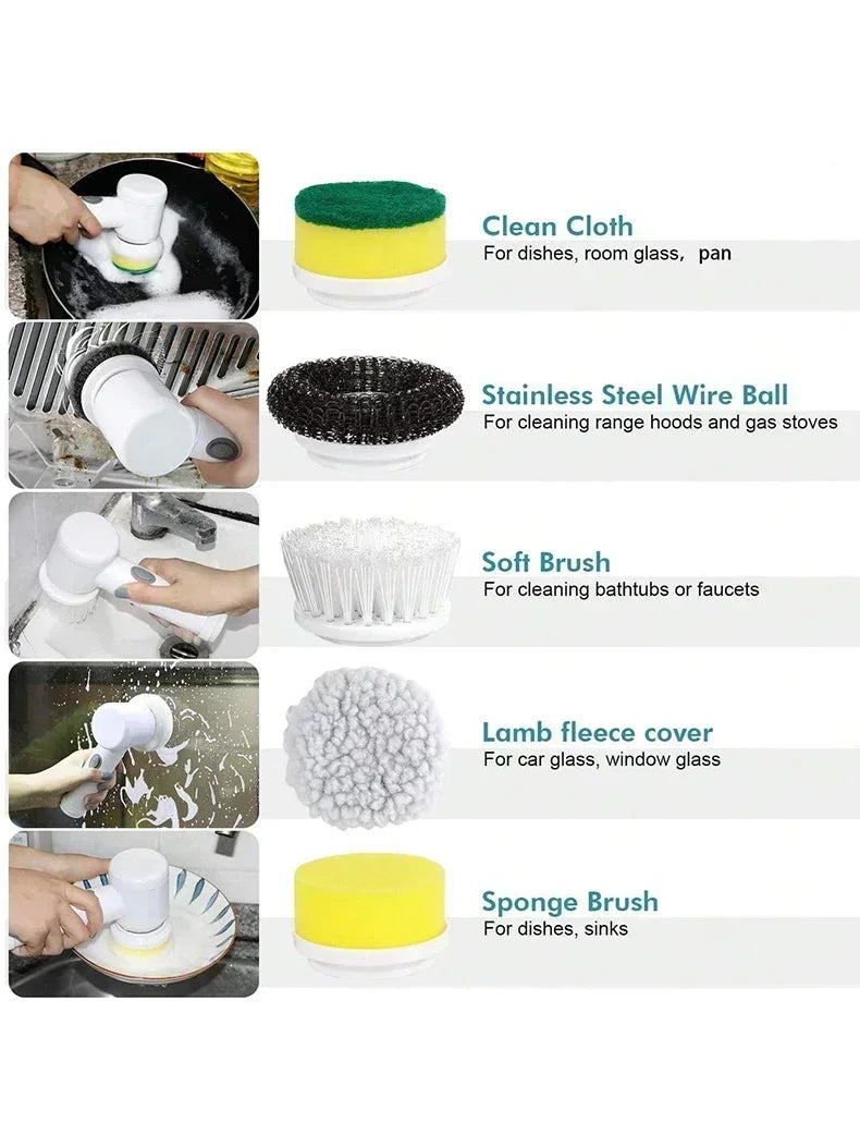 Cordless Electric Spin Scrubber with 5 Replaceable Brush Heads – Powerful Bathroom