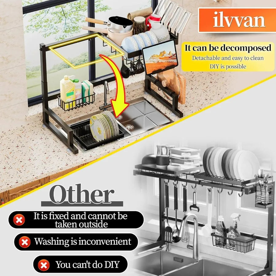 Adjustable Width Over Sink Dish Drying Rack – Expandable Kitchen Dish Drainer